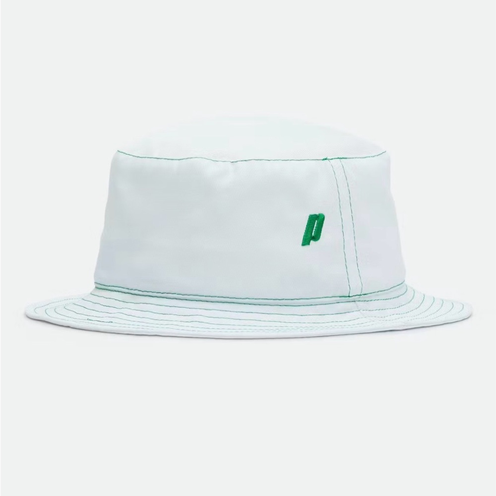 White Bucket Hat with Green Logo